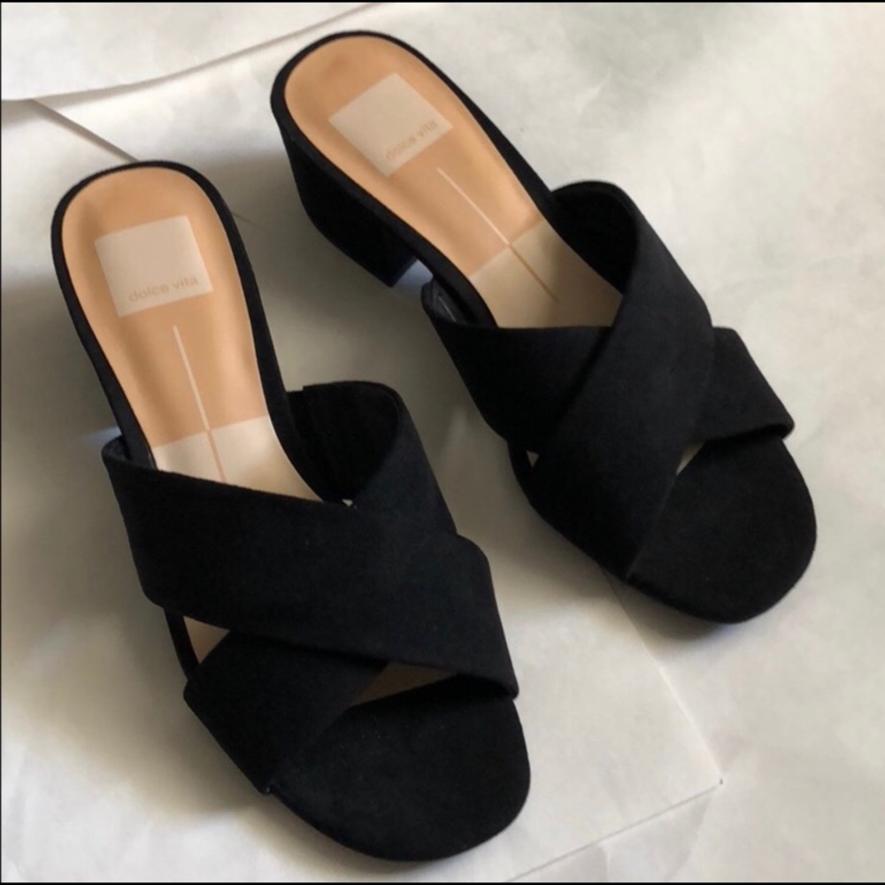 Dolce Vita Ferne Block Heel Sandals - Black Suede